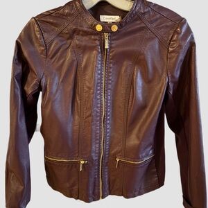 Calvin Klein Burgundy Vegan Leather Jacket- New with Tags